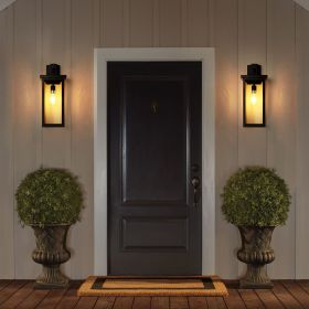 Set of 2 Modern Outdoor Wall Lanterns with Black Metal Frame and Clear Glass, Ambient light sensors,Weatherproof Wall Sconces for Porch, Garage