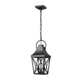 Black Outdoor Pendant Light 2-Light Outside Pendant Hanging Light Fixture Ceiling Mount with Clear Glass Industrial Hanging Cage Chandelier for Porch