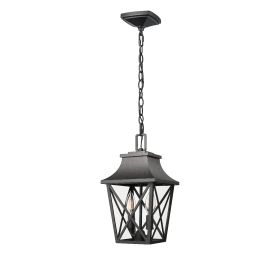 Outdoor Pendant Light Fixture, Black Farmhouse Outdoor Pendant Lights for Porch with Clear Glass
