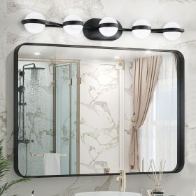 (NEW SKU:W1340P206793)Modern Minimalist Bathroom Vanity Light, LED 5 Bulb Frosted Glass Shades, Wall Mounted Decorative Lighting Fixture