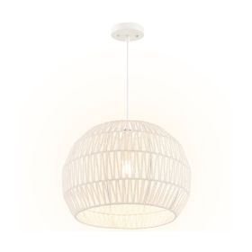 Adjustable Hanging Rope Farmhouse Rattan Pendant Lights Cage (Color: As pic show, Type: Style A)