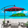 W65627956  Outdoor exposed table lamp Solar umbrella 10 feet Solar lamp umbrella LED lighting umbrella 8 rib umbrella crank / cross base Burgundy